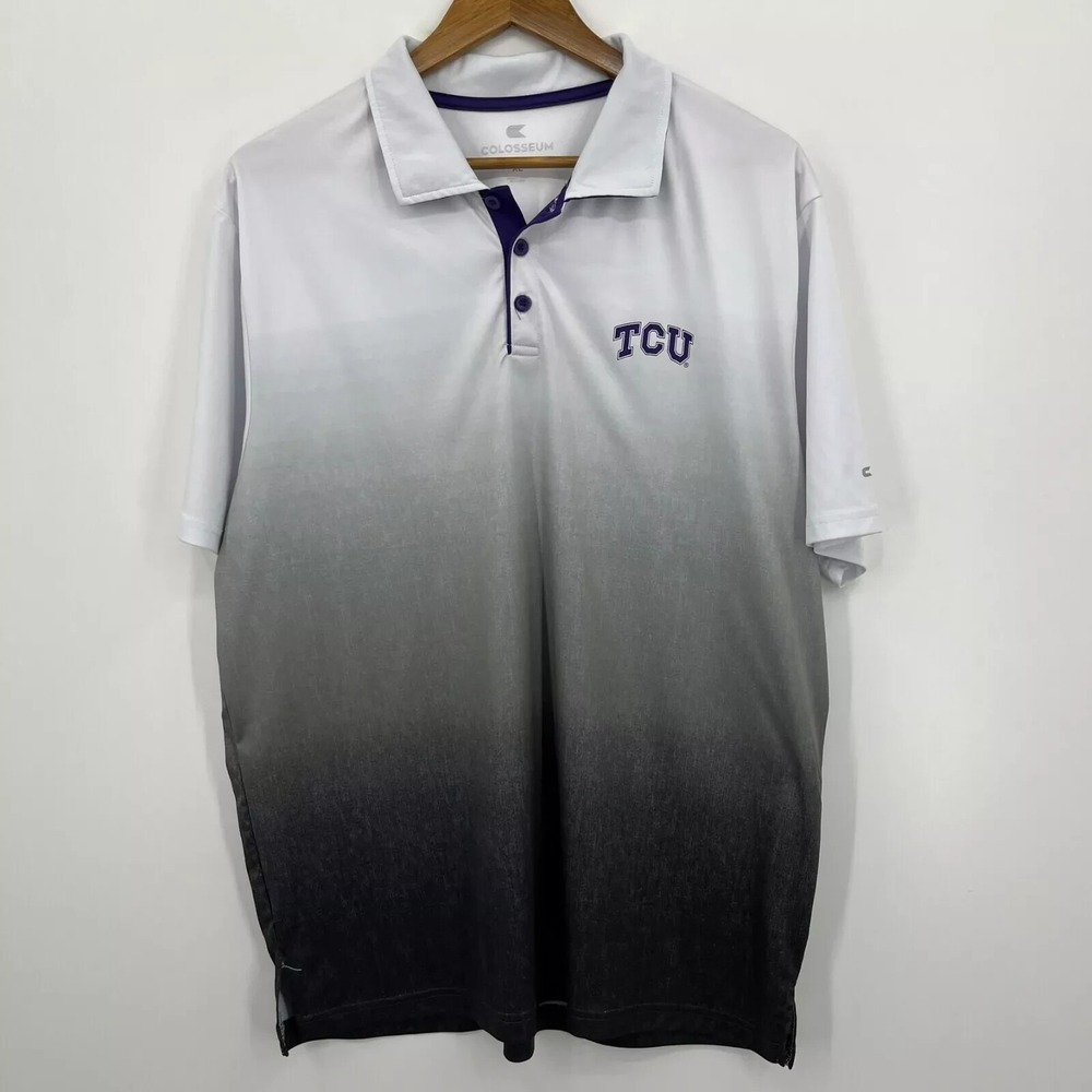 Colosseum TCU Horned Frogs Mens XL Polo Shirt Ombre White Grey Fade NCAA